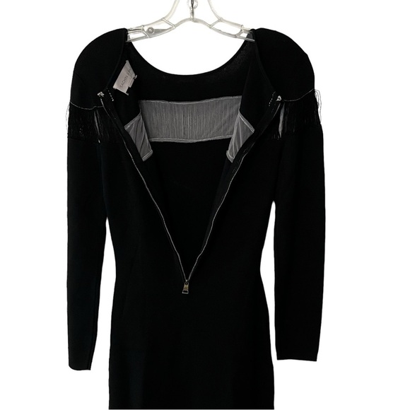 BLACK Sachin & Babi Seraphina Long Sleeve Fringe Knit Black Dress Gown S - Picture 8 of 16